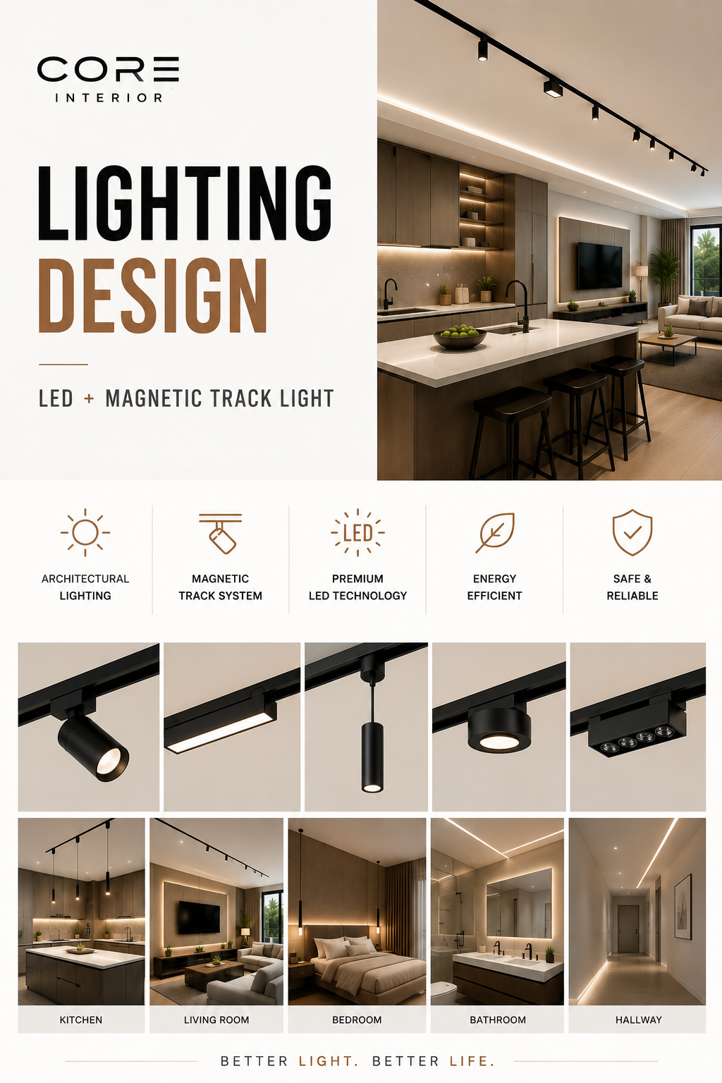 Architectural LED magnetic track lighting design