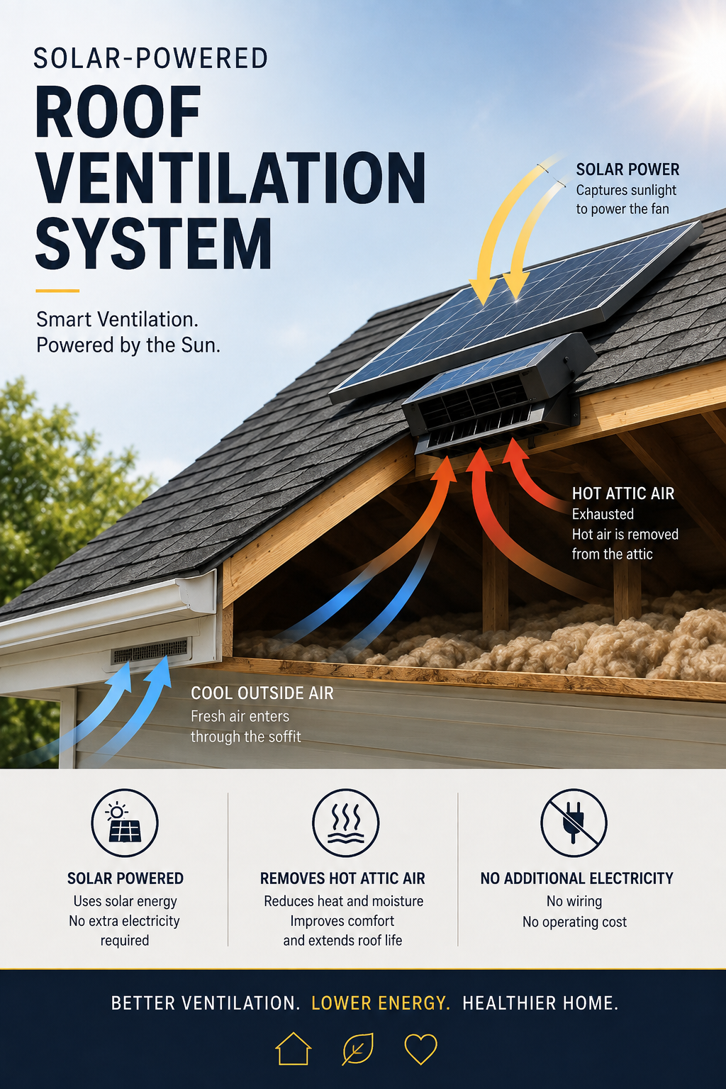Solar powered roof ventilation system diagram